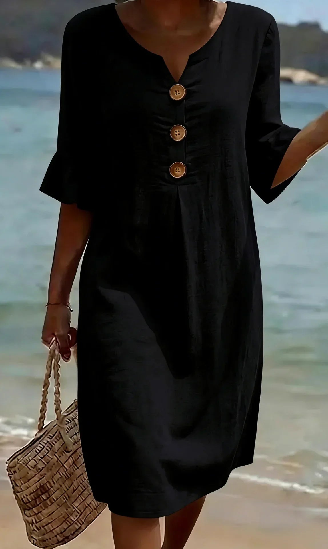 Delores – Relaxed Linen-Look Button Detail Dress