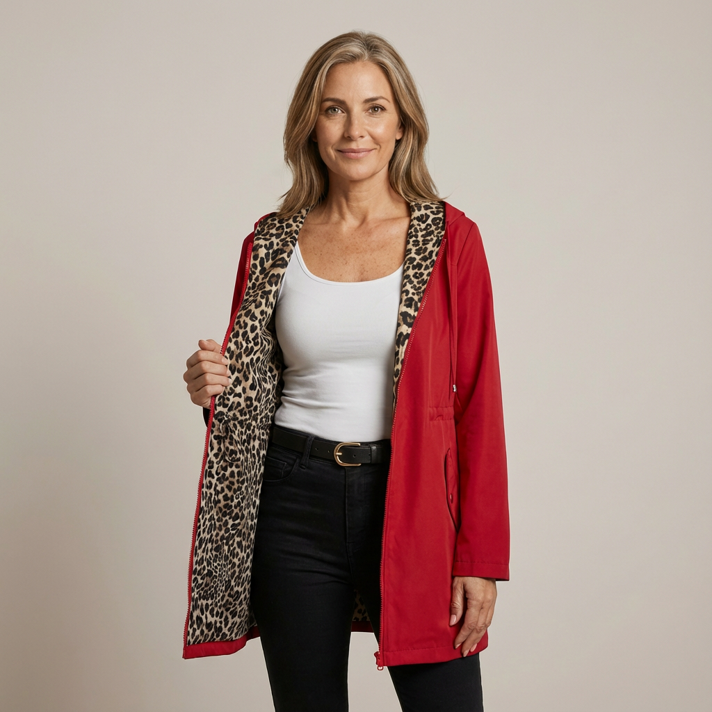 Tara – Reversible Hooded Jacket with Leopard Lining