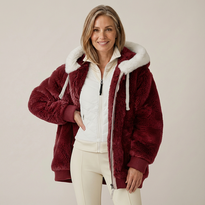 Nicole – Striped Faux Shearling Hooded Jacket
