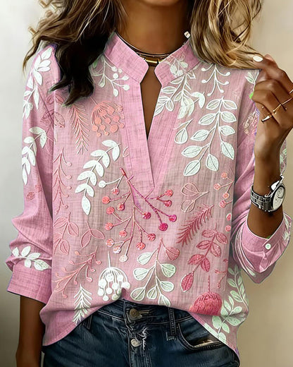 Janet – Botanical Print Long Sleeve Blouse