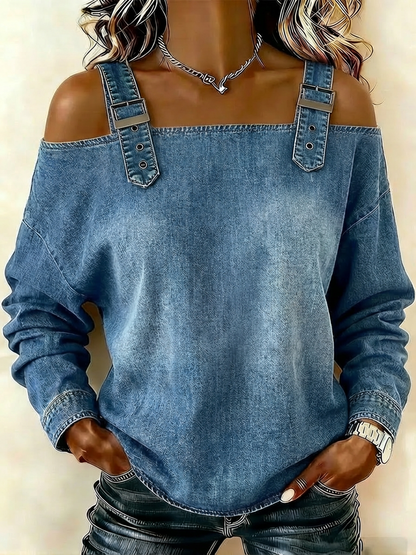 Maureen – Off-Shoulder Denim Strap Detail Top