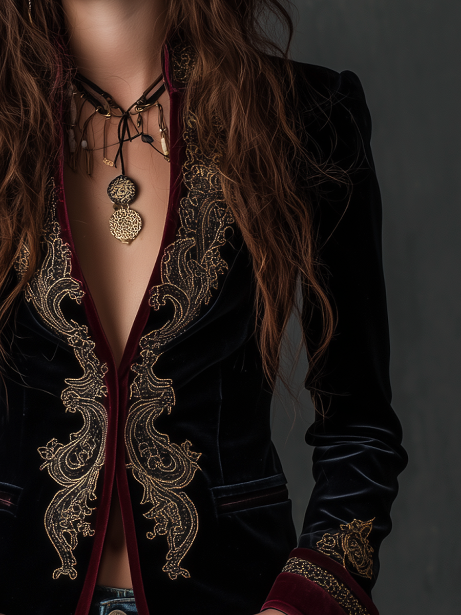Marcy – Baroque Embroidered Velvet-Look Blazer