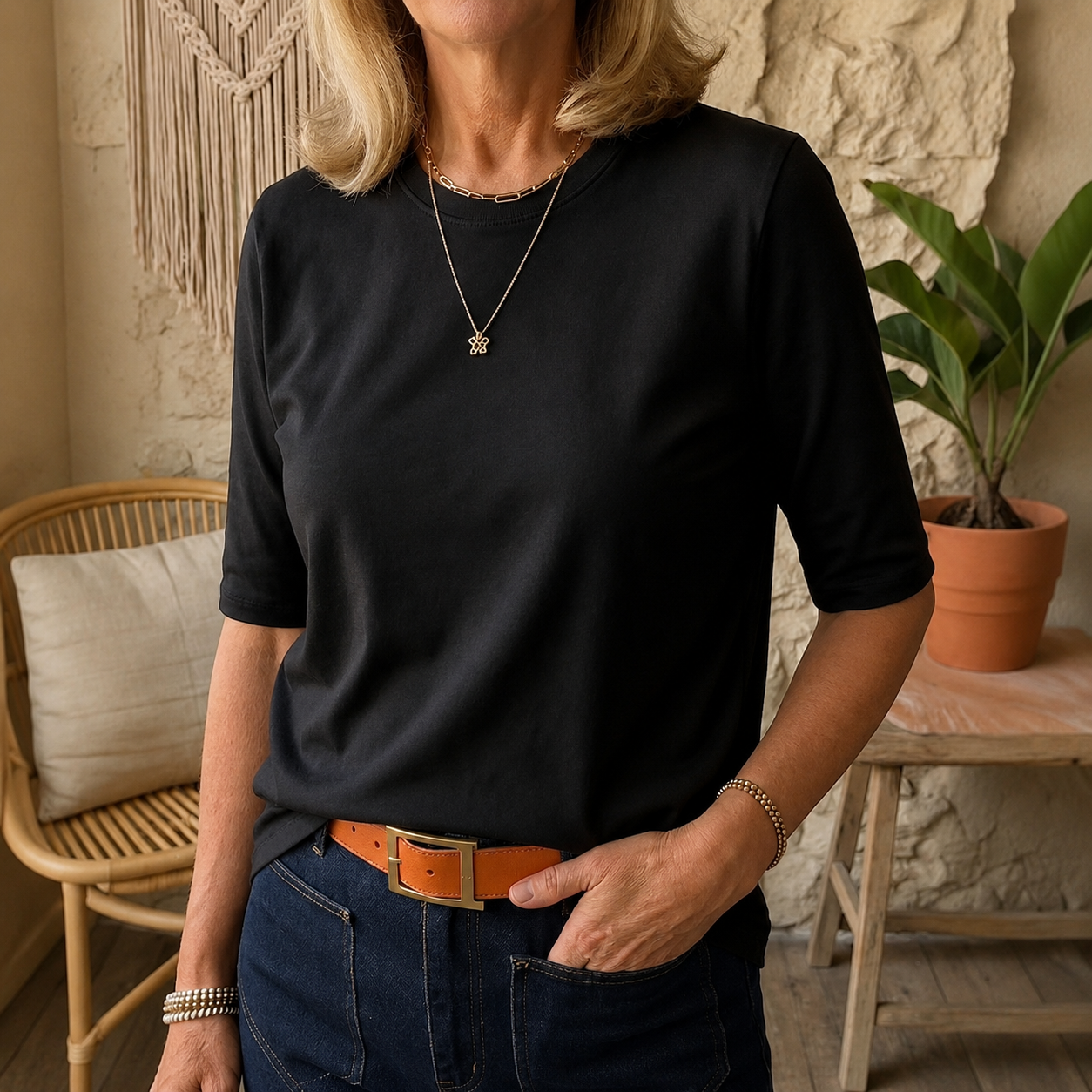 Imogene – Relaxed Three-Quarter Sleeve Top