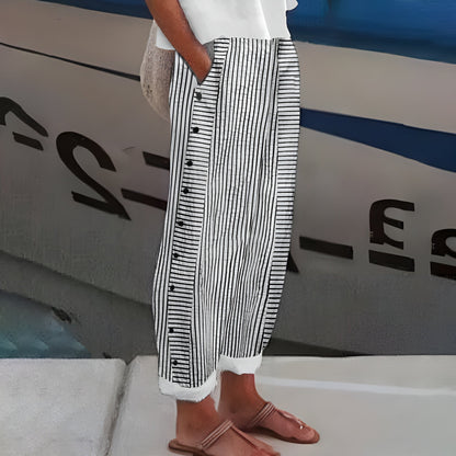 Barbara – Striped Straight-Leg Pants with Side Pockets