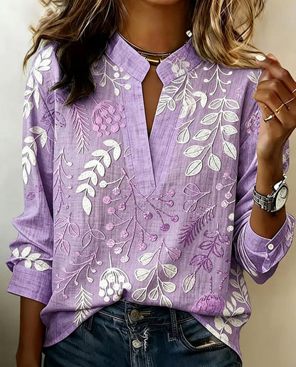 Janet – Botanical Print Long Sleeve Blouse
