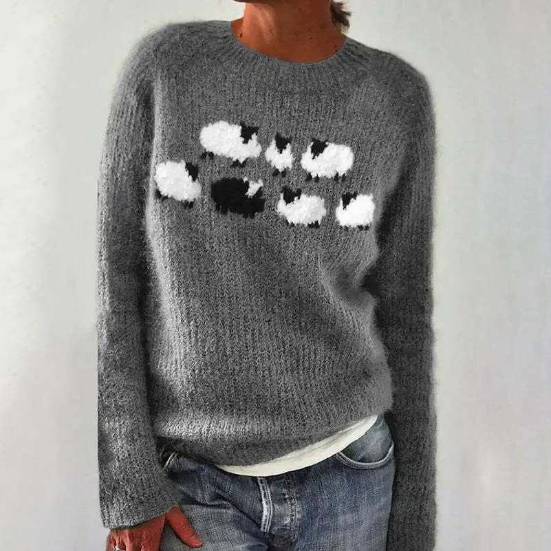 Marcella – Cozy Knit Sweater with Sheep Print