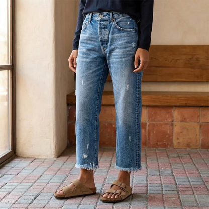 Marjorie – Cropped Straight Leg Fringed Jeans