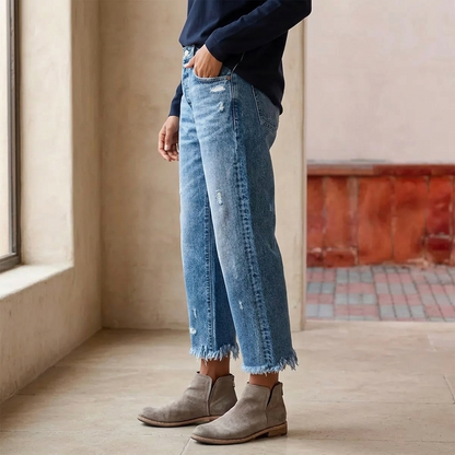 Marjorie – Cropped Straight Leg Fringed Jeans