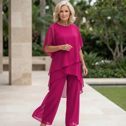 Alicia – Draped Chiffon Top and Wide-Leg Pants Set