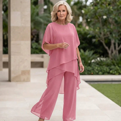 Alicia – Draped Chiffon Top and Wide-Leg Pants Set