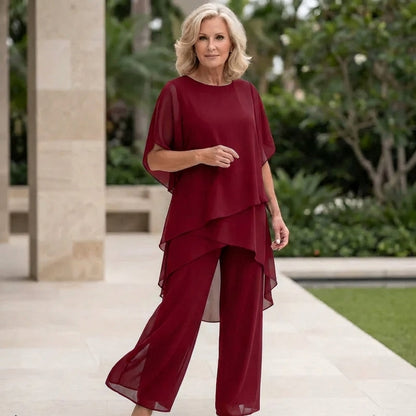Alicia – Draped Chiffon Top and Wide-Leg Pants Set