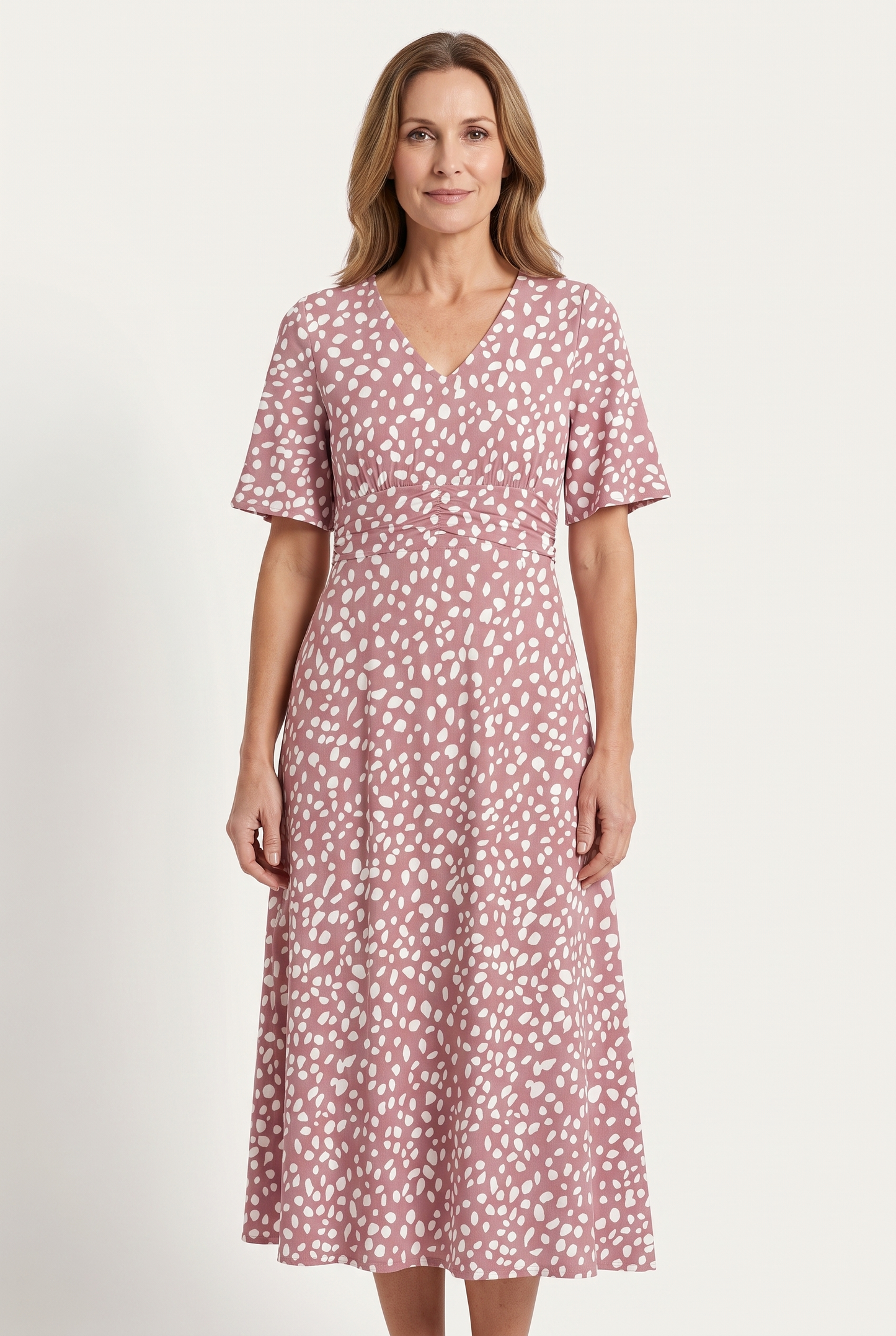 Thelma – Tummy Covering Spot Print Midi Dress
