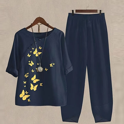 Sabrina – Butterfly Print Relaxed Two-Piece Set