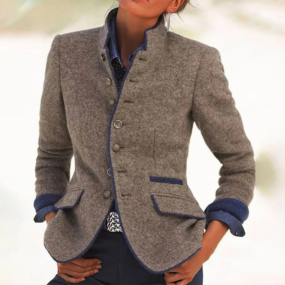 Rachelle – Vintage Stand-Collar Two-Tone Blazer