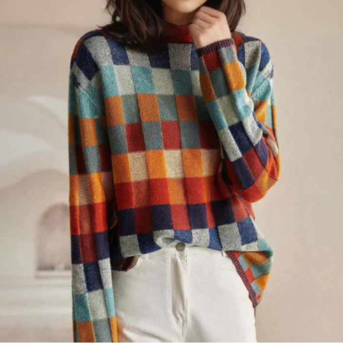 Irene – Retro Check Turtleneck Sweater