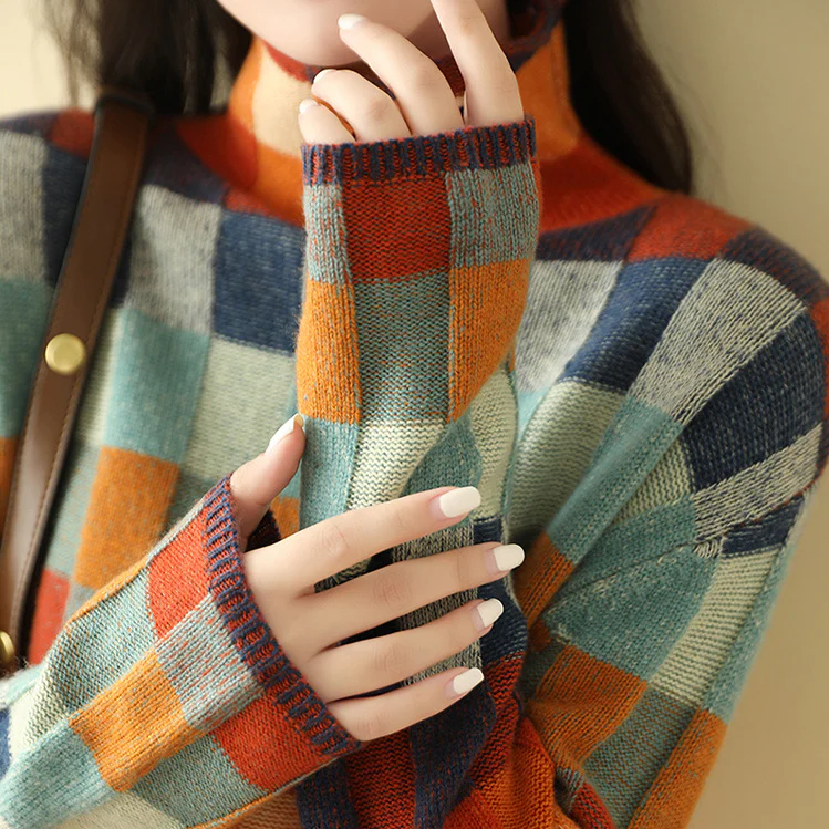 Irene – Retro Check Turtleneck Sweater