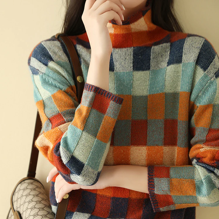 Irene – Retro Check Turtleneck Sweater