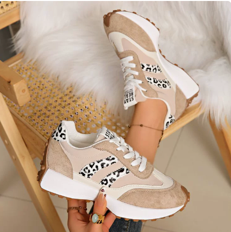Mercedes – Leopard Panel Lace-Up Sneakers