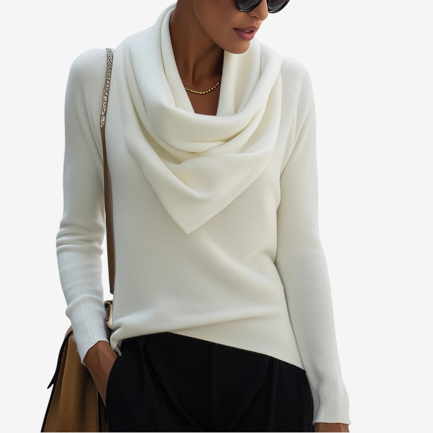 Noreen – Draped Cowl Neck Knit Sweater