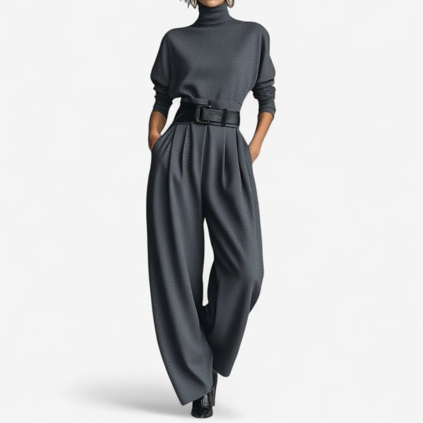 Annie – Turtleneck Wide-Leg Belted Jumpsuit