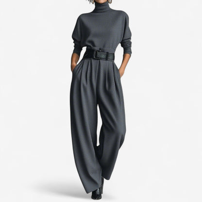 Annie – Turtleneck Wide-Leg Belted Jumpsuit