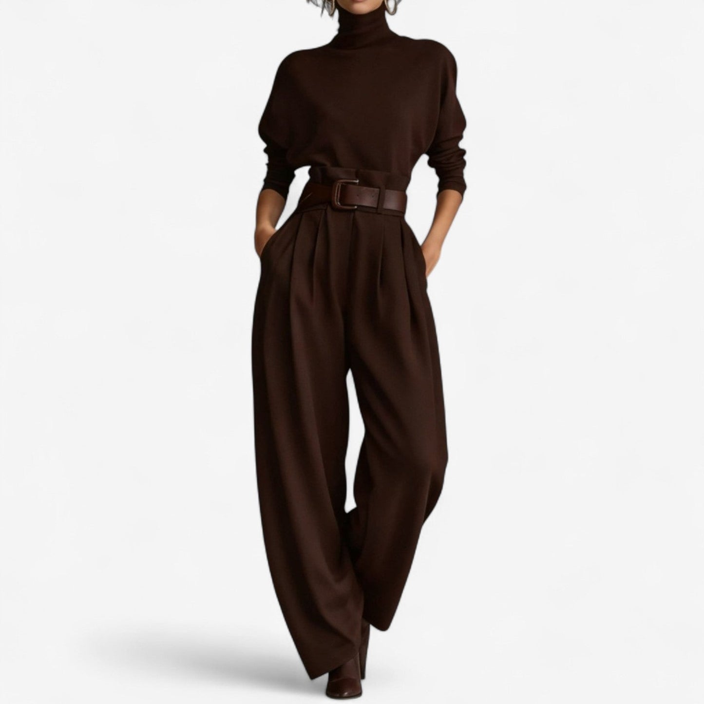 Annie – Turtleneck Wide-Leg Belted Jumpsuit