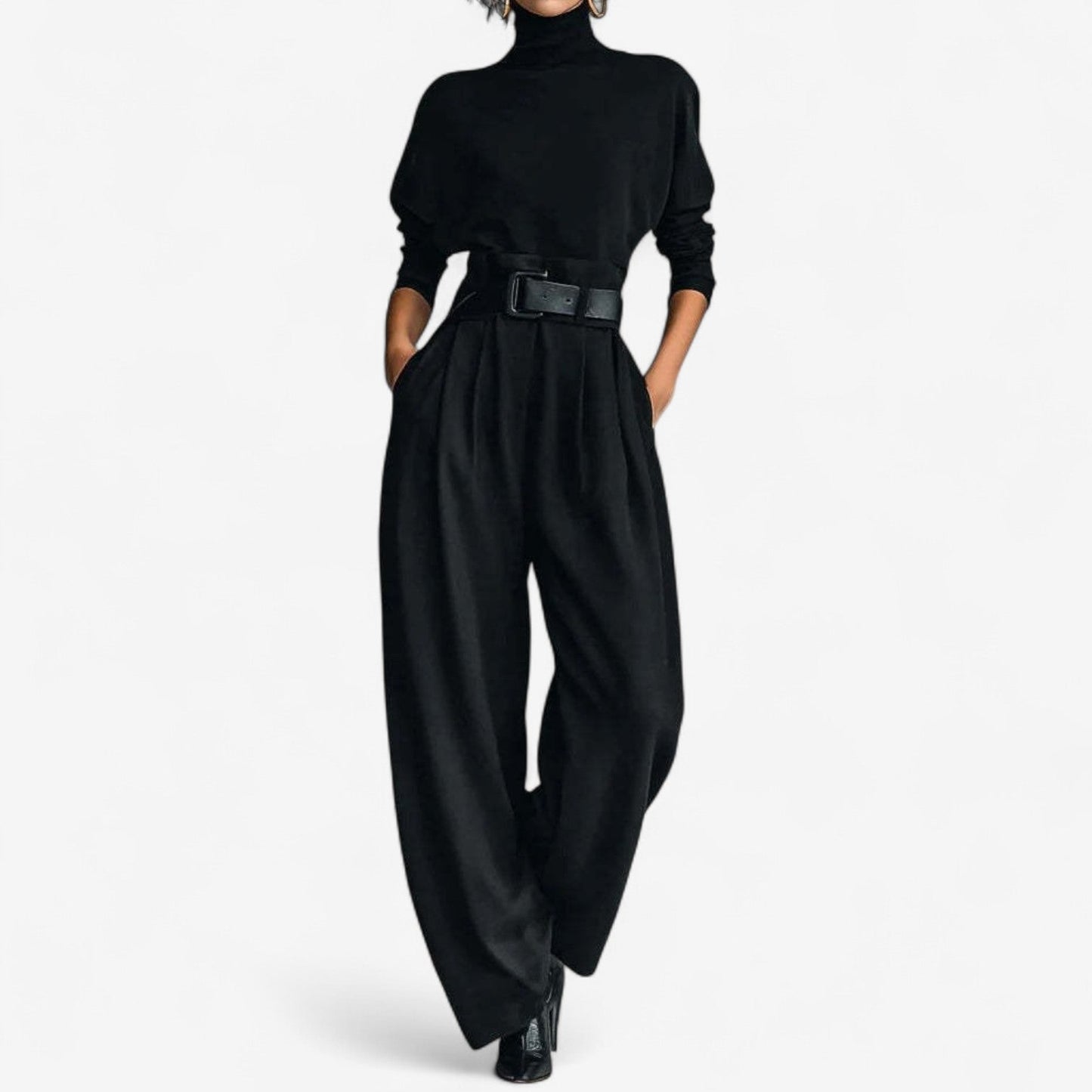 Annie – Turtleneck Wide-Leg Belted Jumpsuit
