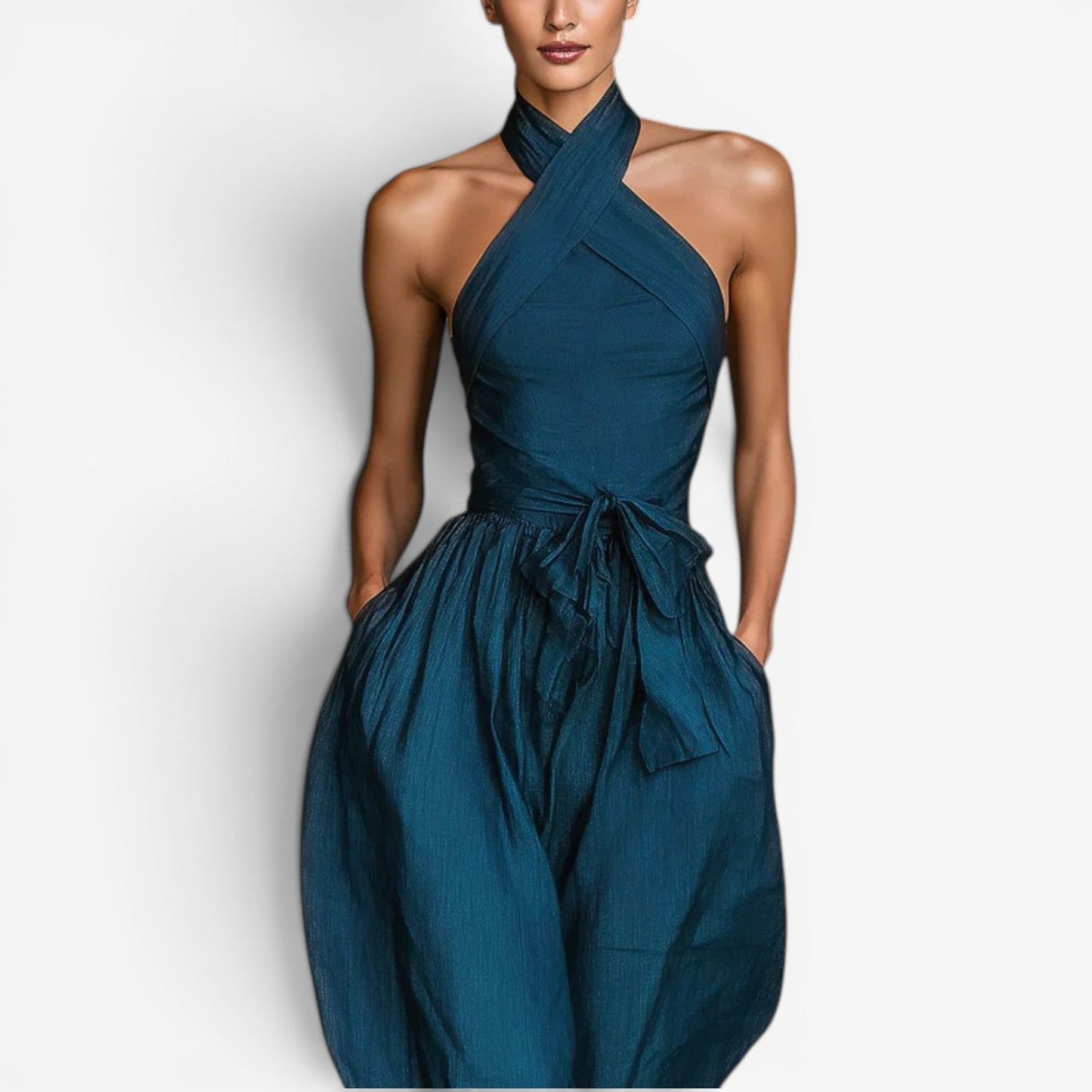 Jacqueline – Elegant Cross-Halter Wide-Leg Jumpsuit