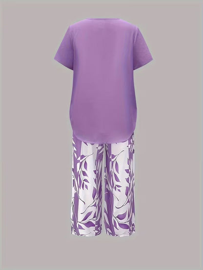 Portia | Casual Leaf Print Two-Piece Set