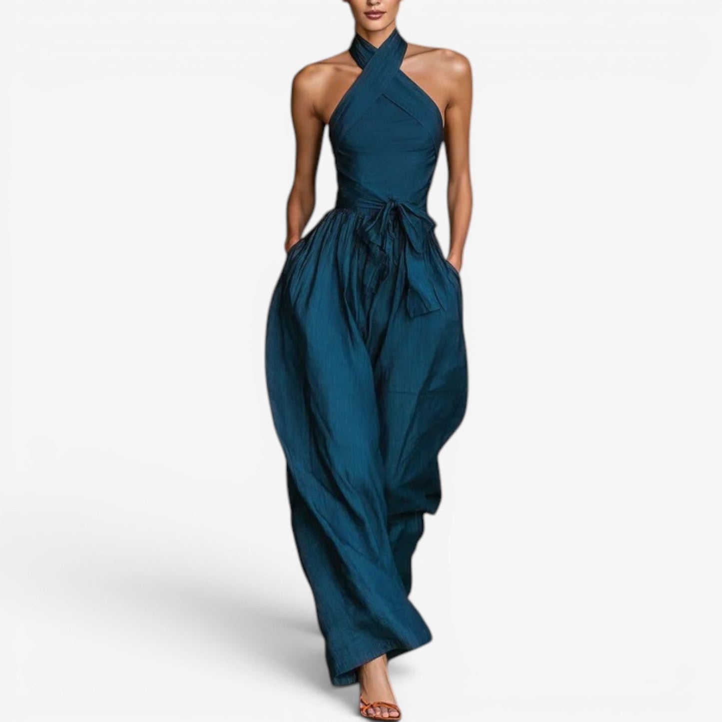 Jacqueline – Elegant Cross-Halter Wide-Leg Jumpsuit