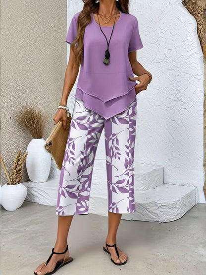 Christen | Casual Leaf Print Two-Piece Set