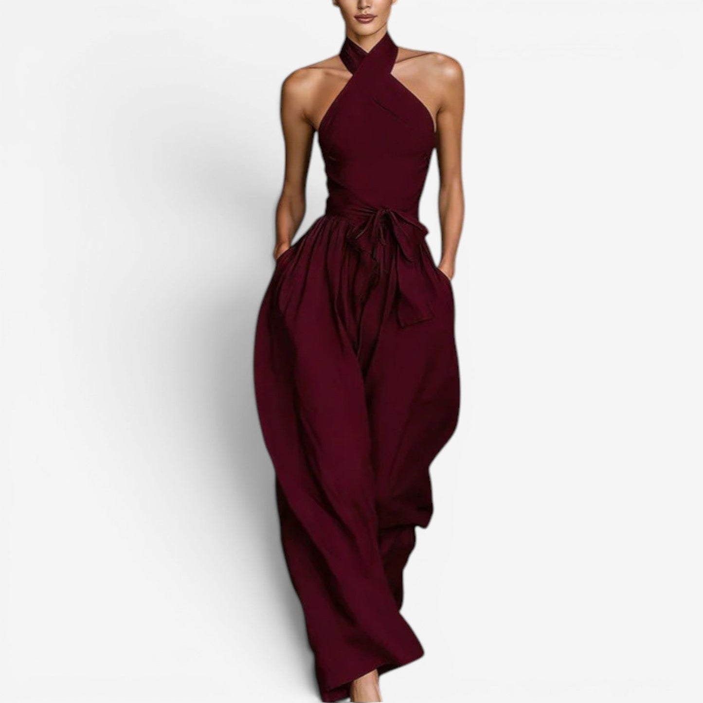 Jacqueline – Elegant Cross-Halter Wide-Leg Jumpsuit