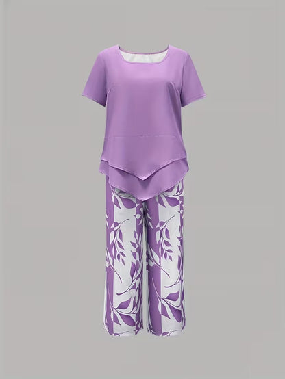 Portia | Casual Leaf Print Two-Piece Set