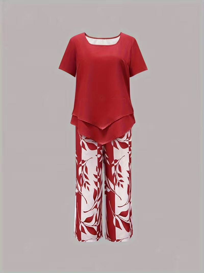 Portia | Casual Leaf Print Two-Piece Set