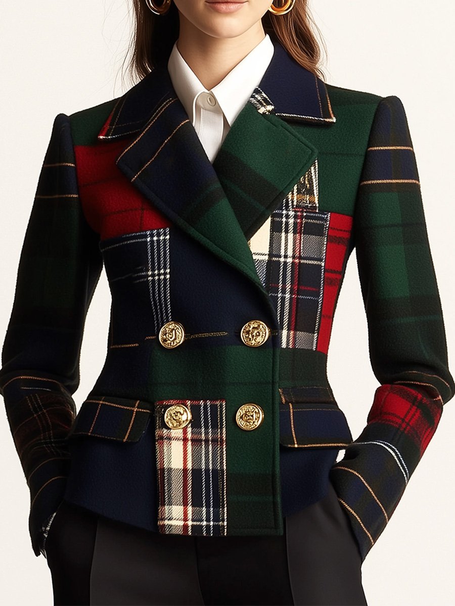 Diane – Patchwork Tartan Double-Breasted Blazer