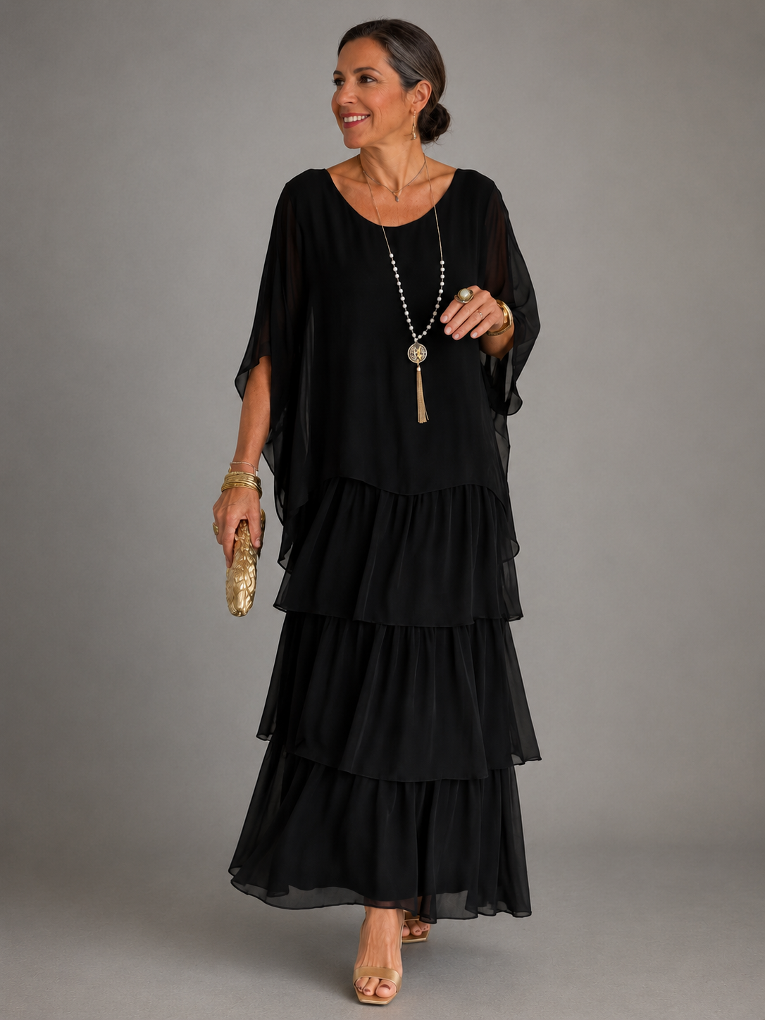 Leslie – Tiered Chiffon-Look Maxi Dress