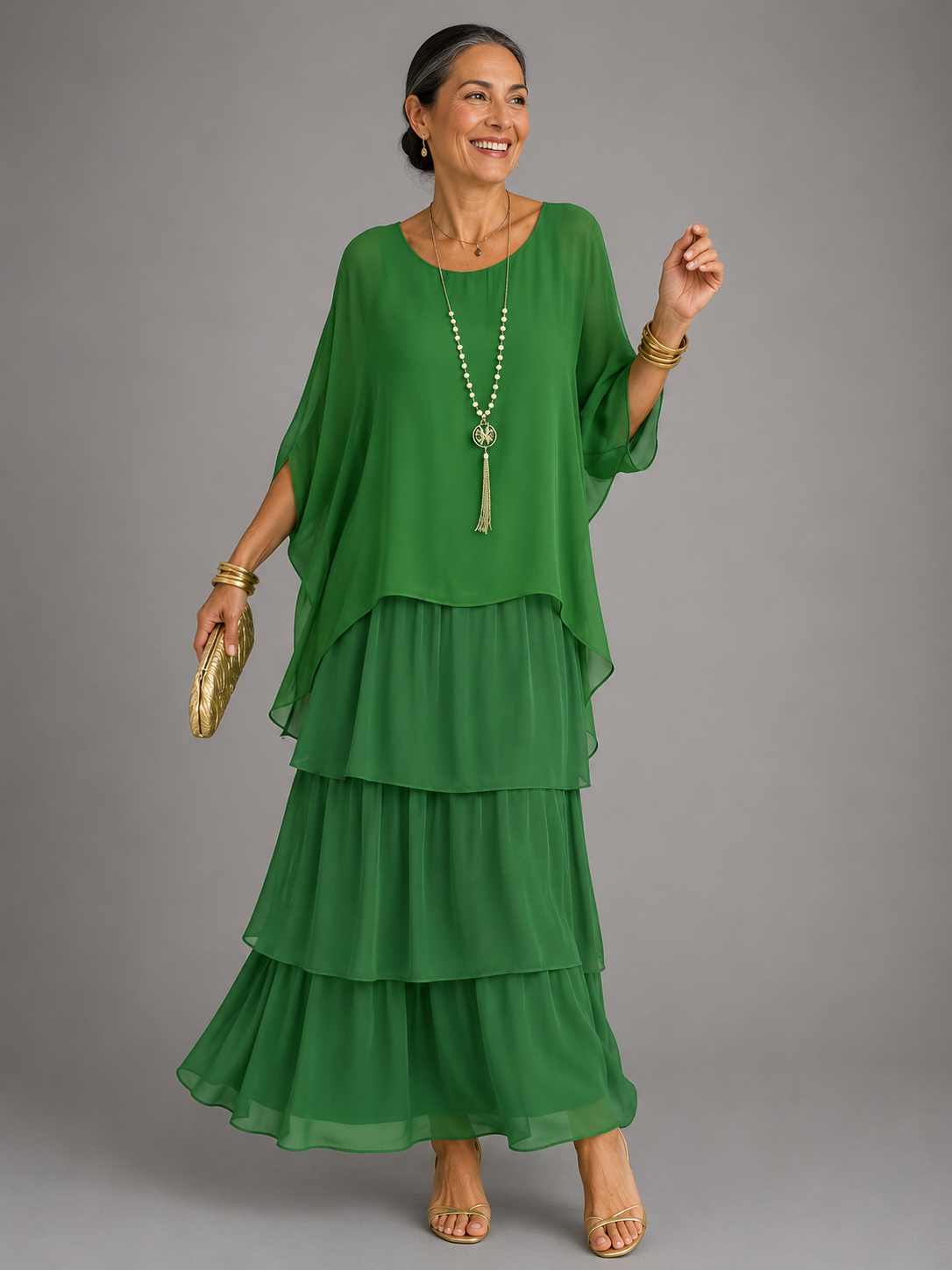 Leslie – Tiered Chiffon-Look Maxi Dress