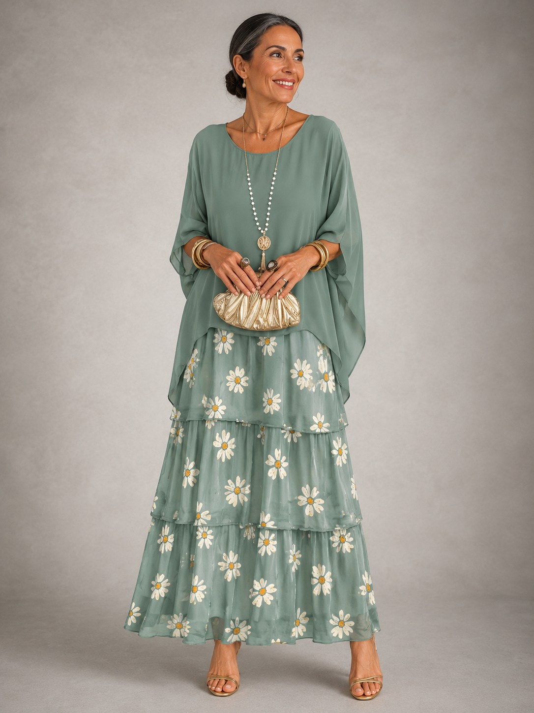 Leslie – Tiered Chiffon-Look Maxi Dress