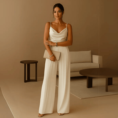 Anna – Elegant Wide-Leg Pearl Strap Jumpsuit