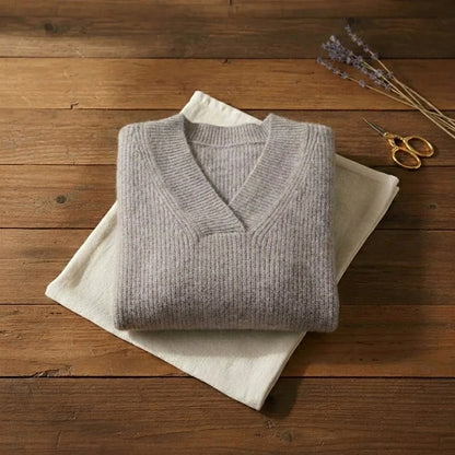 Rena – V Neck Ribbed Knit Sweater