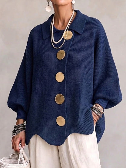 Rosemary – Oversized Collared Cardigan with Gold Buttons