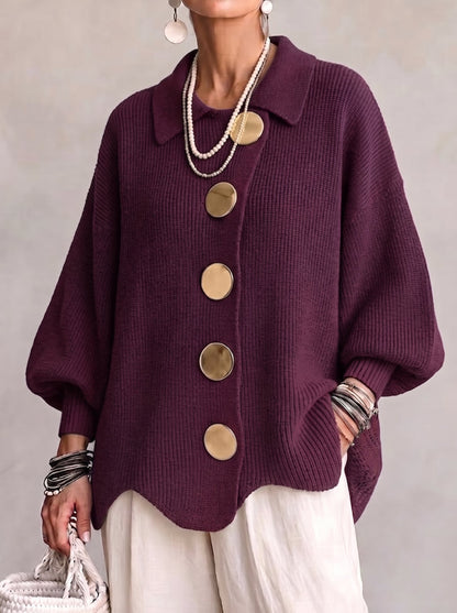 Rosemary – Oversized Collared Cardigan with Gold Buttons