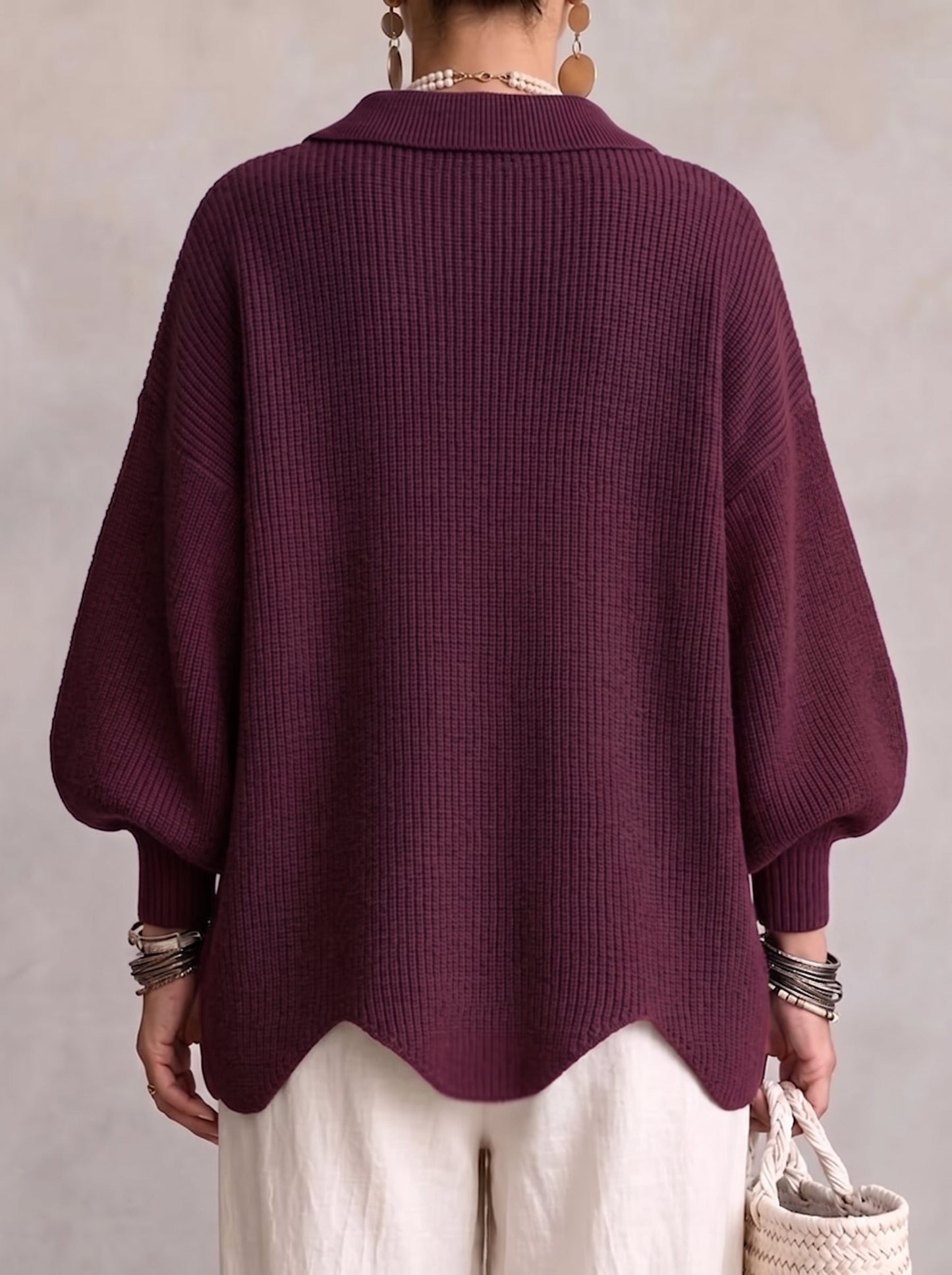 Rosemary – Oversized Collared Cardigan with Gold Buttons