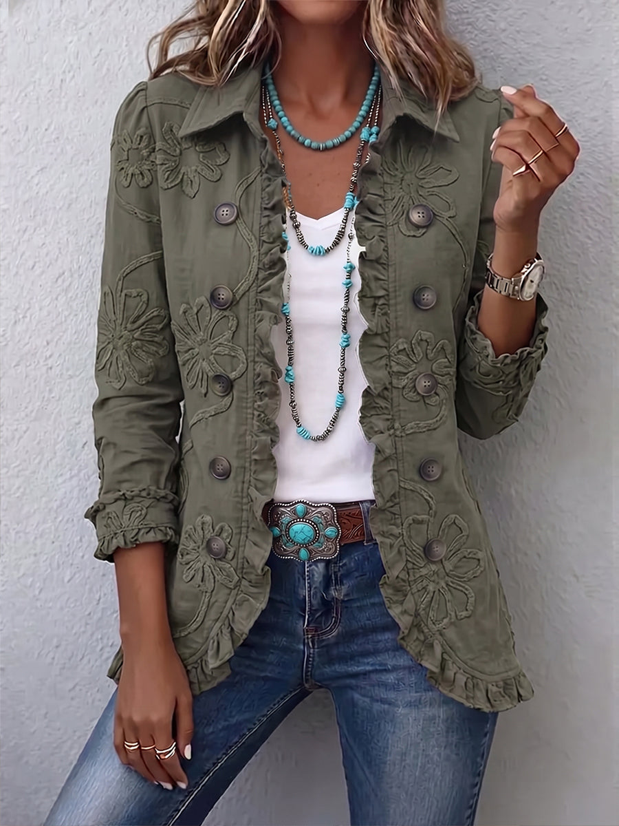 Maureen – Boho Floral Embroidered Ruffled Jacket