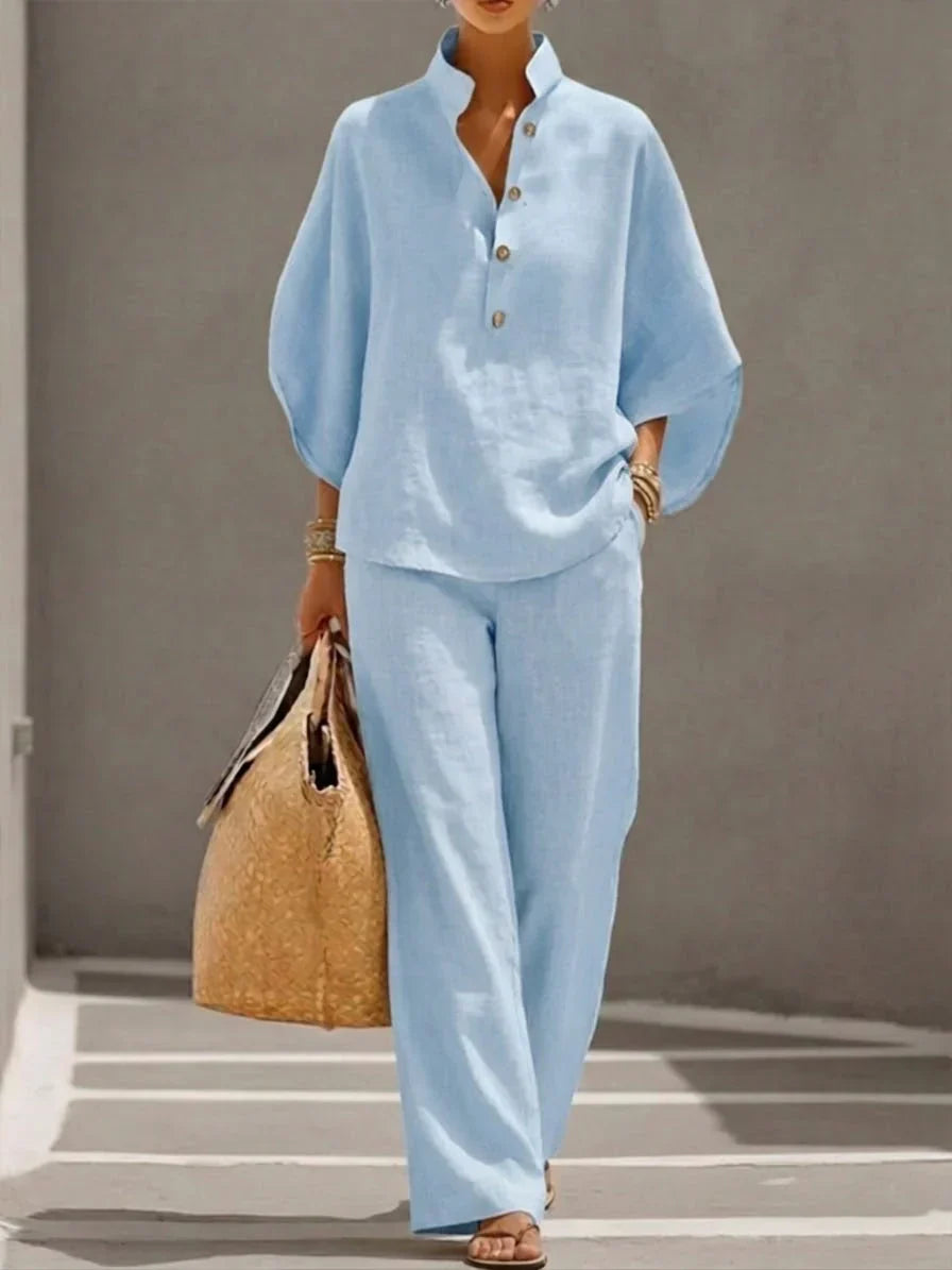 Myrtle – Linen-Look Batwing Top and Wide Leg Pants
