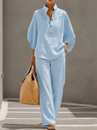 Myrtle – Linen-Look Batwing Top and Wide Leg Pants