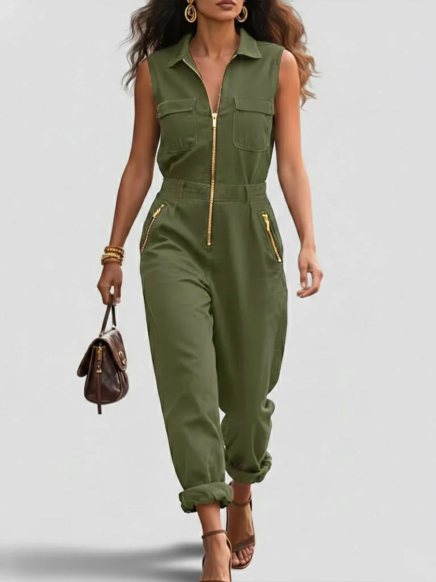 Marilyn – Sleeveless Zip-Front Utility Jumpsuit