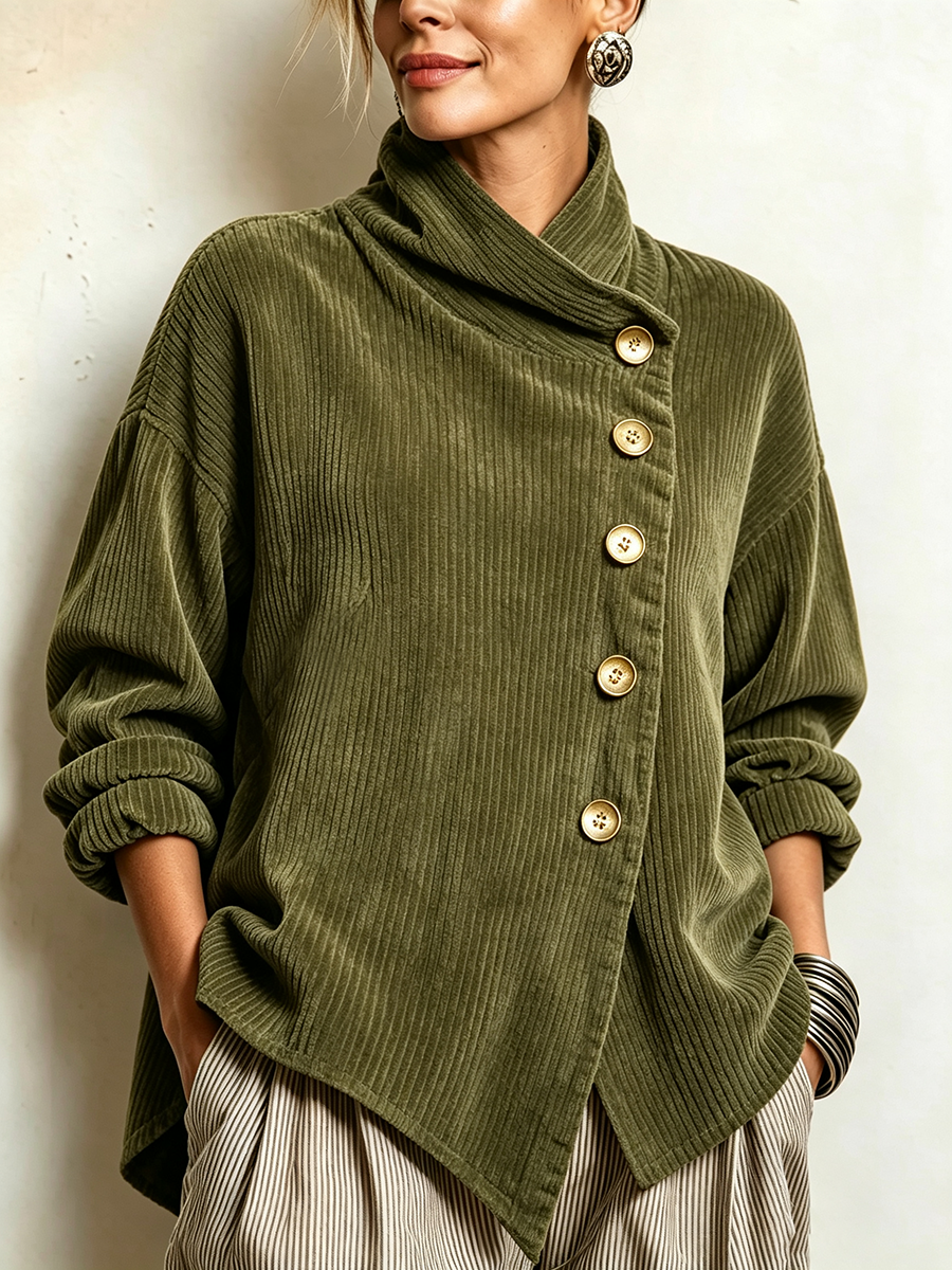 Rae – Ribbed Asymmetric Button Jacket