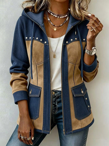 Deborah – Patchwork Hooded Zip-Up Jacket