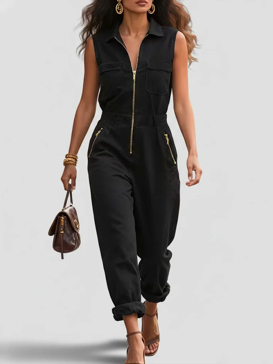 Marilyn – Sleeveless Zip-Front Utility Jumpsuit